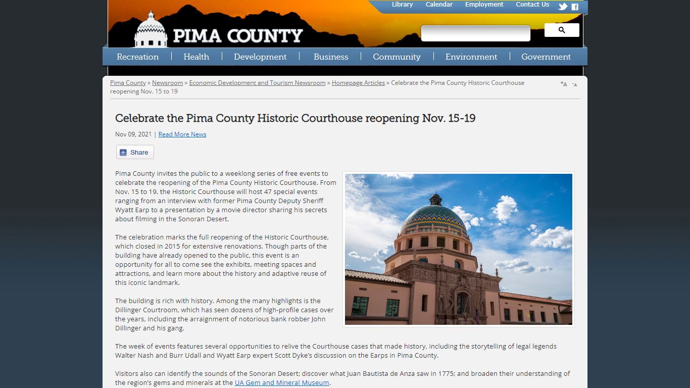 Celebrate the Pima County Historic Courthouse reopening Nov...